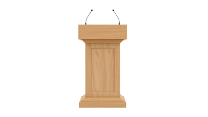 Podium ready for presentation with dual microphone against an isolated transparent canvas a beacon