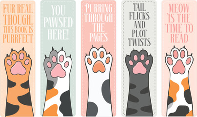 Cat Bookmarks Bundle - Cute Cat Paw Bookmark Designs © Minty