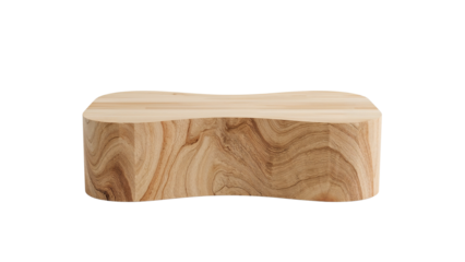 Elegant wooden bench with organic curves and unique wood grain detailing isolated on transparent