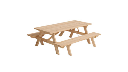 Classic wooden picnic table with benches isolated on a pure transparent space for easy design