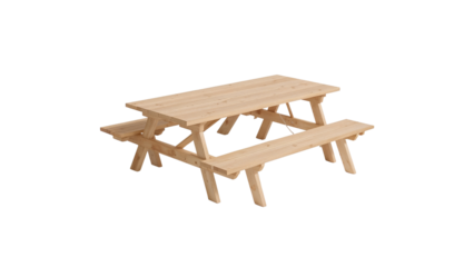 Classic wooden picnic table with benches isolated on a pure transparent space for easy design