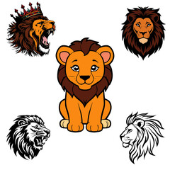 Cute lion cartoon collection vector image