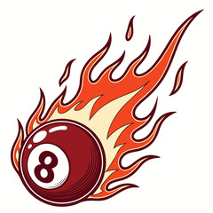 Hot Billiard Ball Number Eight fire logo silhouette. pool ball club Vector illustration.