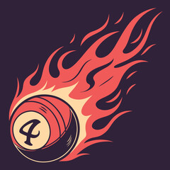 Hot Billiard Ball Number Eight fire logo silhouette. pool ball club Vector illustration.