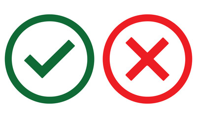 Check mark icon button set. checkmark icons in green tick box and red cross. Check mark icon with right and wrong buttons and yes or no