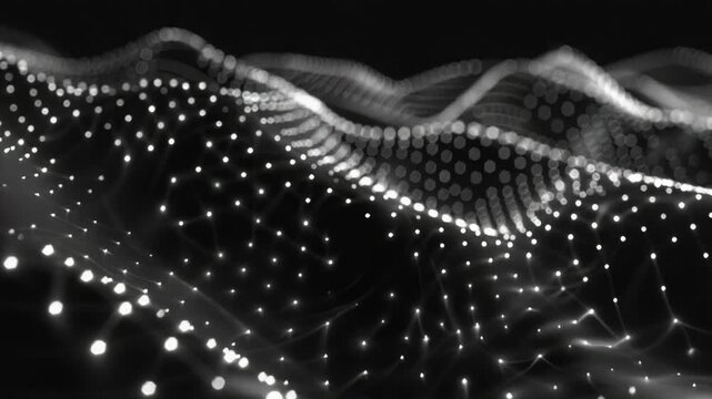 A row of twinkling lights in a dark setting