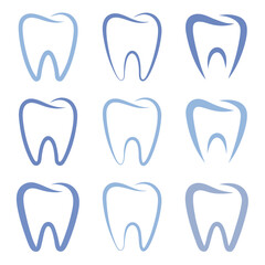 Dental Health and Hygiene Artful Tooth Illustrations in Varying Designs for Healthcare and Wellness Promotion with Light Blue Accents