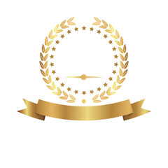 Golden laurel wreath and ribbon on white background, design elements