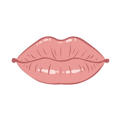 Pink lips beauty symbol, shiny cartoon lips illustration for makeup cosmetic design representing kiss mouth icon in flat vector style isolated

