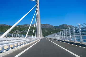 Peljesac Bridge Croatia on a Clear Sunny Day Connecting Mainland and Peninsula with Modern...