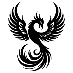Fototapeta premium Phoenix Bird Silhouette Logo – Majestic Winged Vector Icon Design on White Background