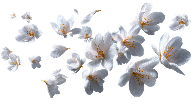 Blossoming white flowers dancing on a transparent background - Powered by Adobe