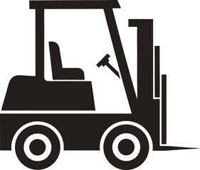 Black forklift vehicle icon with forks and wheels lifting equipment industrial vehicle
