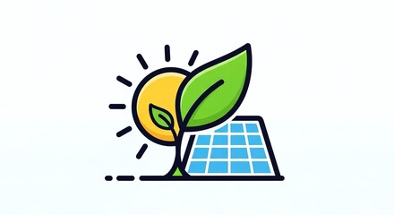 Obraz premium Icon depicting sun, leaf, and solar panel representing renewable energy sources.