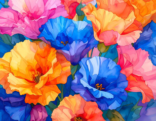 Colorful Floral Abstract Design with Bright Flowers and Petals