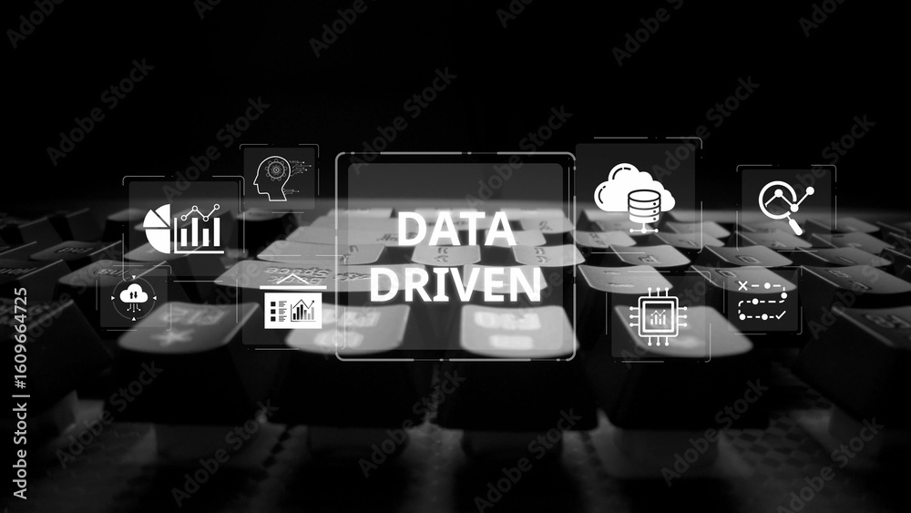 Poster data-driven decision-making empowers business through analytics, datum collection, and ai systems. d