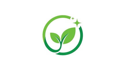 Green leaves inside a circle with a star symbol on a white background.