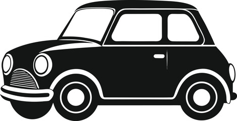 Black vintage automobile with round headlights and white accents vintage car black and white