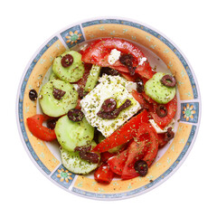 greek salad in bowl isolated