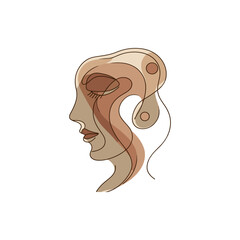 Abstract profile of a woman with flowing lines and earthy tones, symbolizing tranquility and introspection
