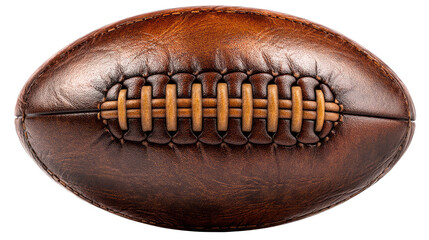 Vintage leather rugby ball with intricate stitching details