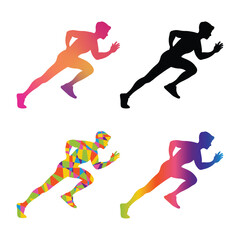 Abstract Colorful Runner Silhouette Various Style Sport Figure Illustration