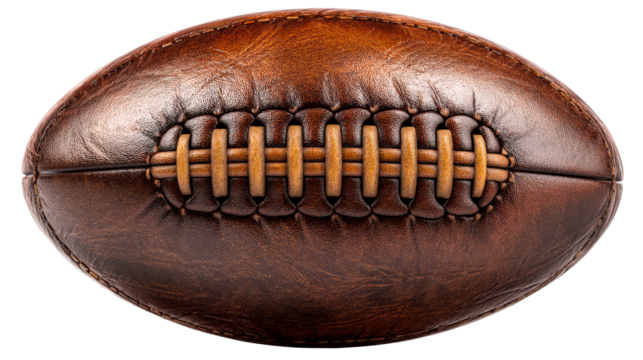 Vintage leather rugby ball with intricate stitching details