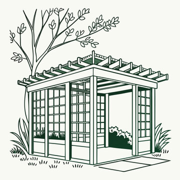 green gazebo garden scene clip art preview
