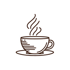 A steaming cup of coffee on a saucer with gentle swirls of steam rising, evoking warmth
