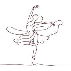 Elegant line drawing of a ballerina dancing gracefully, showcasing movement and poise