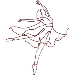 Elegant line art of a ballerina dancing gracefully, showcasing fluid motion against a blank background