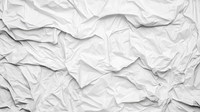 Abstract white background from crumpled paper texture. Wrinkled surface with folds and creases. Overlay effect or backdrop for design.