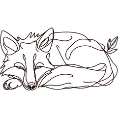A minimalist line drawing of a sleeping fox curled up peacefully in a serene setting