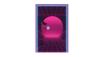 Retro Synthwave Landscape Pink Glowing Sun