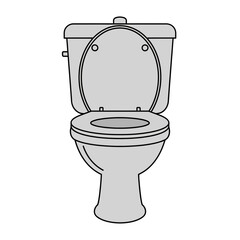 Gray toilet with lid open front view isolated on white background.