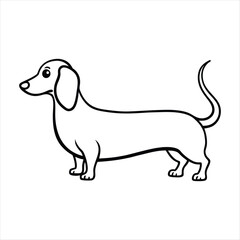 Simple black and white line drawing of a dachshund dog