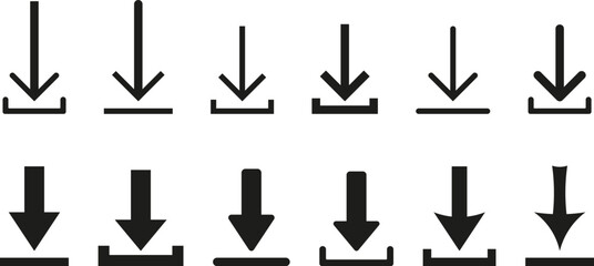 Download icon, arrow down, download symbol, outline icon, black icon set.