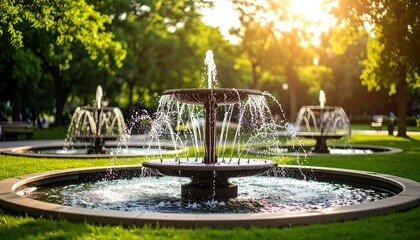 Park Fountains in Sunlight