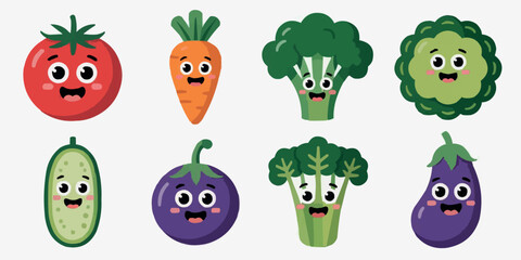 Obraz premium Colorful and Playful Vegetable Graphic Set with Fresh Food Illustrations