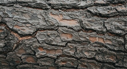 Obraz premium Closeup texture of rough cracked tree bark with shades of grey and brown