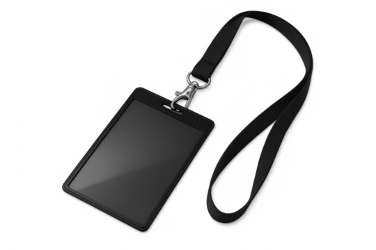 Blank black id card with lanyard on transparent background - Powered by Adobe