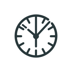 Simple clock illustration with clear hour and minute hands on a white background