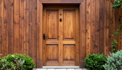 Wooden door on a rustic wall