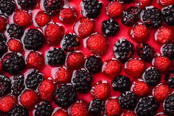 Pie, cheesecake with raspberries and blackberries, mascarpone cheese. Piece of cheesecake