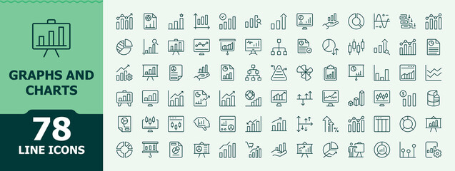 Graphs And Charts line icon set. It contains symbols to presentation, report, analytics, business, graphic and more. Chart simple icon set. Minimal icons set. Editable vector. © icogrid