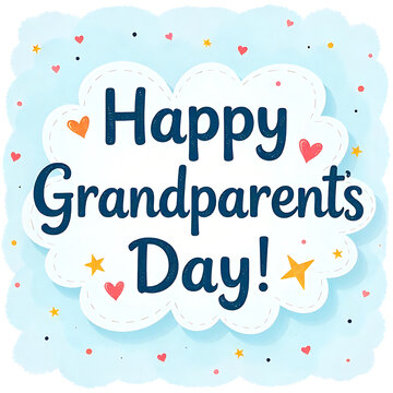 Happy grandparents day greeting with festive decorations and soft blue background