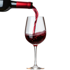 Red wine poured into a glass isolated on white background with elegant detail