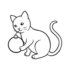 Fototapeta premium Kitten playing with a Christmas ornament ball in holiday scene line art vector illustration