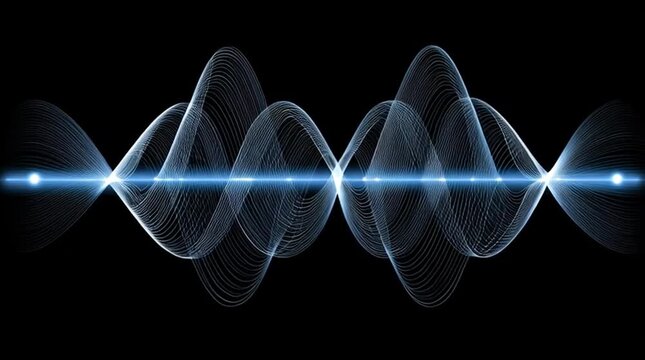 This abstract visualization depicts sound waves in blue tones, illustrating concepts of audio and vibration. A sleek design perfect for technology and music themes.
