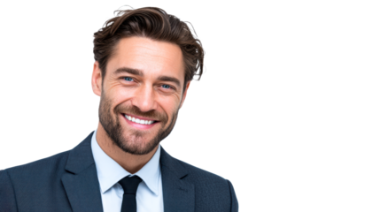 Confident man in business suit smiling against transparent background